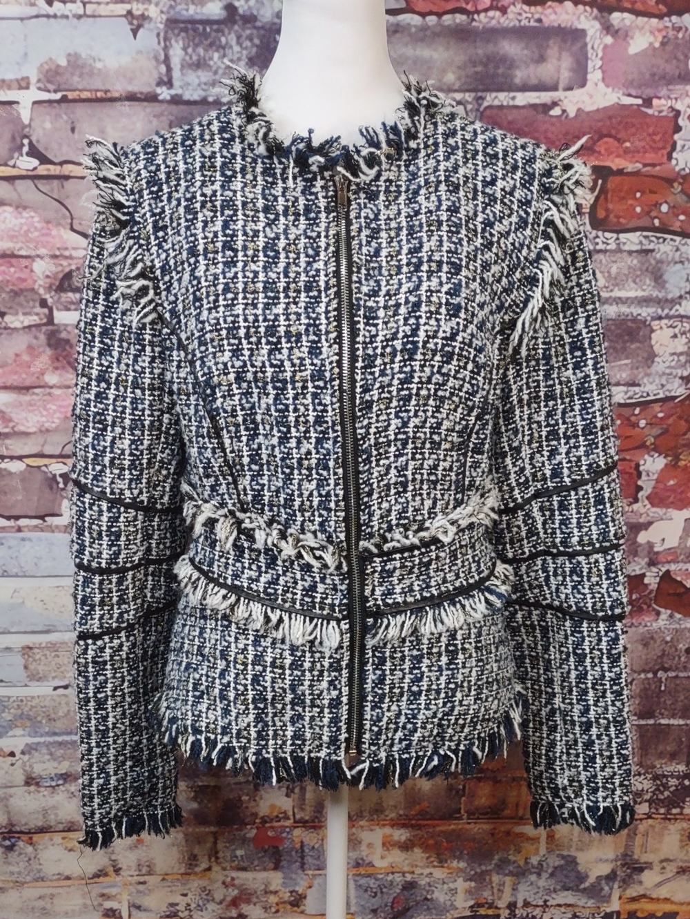 Walter Baker "Baca" Tweed Fringe Zip Jacket